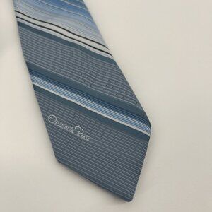 Vintage Oscar de la Renta Men's Necktie Blue Shades Diagonal Stripes 3" x 54”